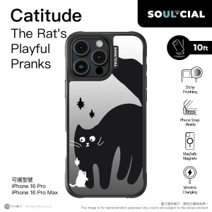 PhoneSuit SOUL-CIAL Catitude The Rat8217s Playful Pranks Mirror 保護殼 8211 Magsafe 8211 Black 8211 For iPhone 16 Pro Max