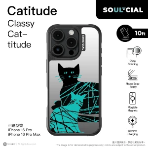 PhoneSuit SOUL-CIAL Catitude Classy Cat-titude Mirror 保護殼 8211 Magsafe 8211 Black 8211 For iPhone 16 Pro
