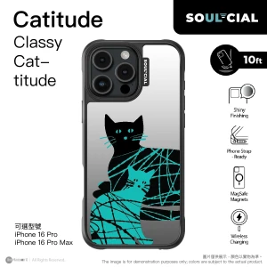 PhoneSuit SOUL-CIAL Catitude Classy Cat-titude Mirror 保護殼 8211 Magsafe 8211 Black 8211 For iPhone 16 Pro Max