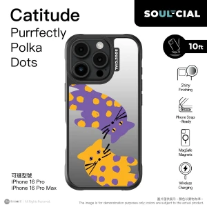 PhoneSuit SOUL-CIAL Catitude Purrfectly Polka Dots Mirror 保護殼 8211 Magsafe 8211 Black 8211 For iPhone 16 Pro