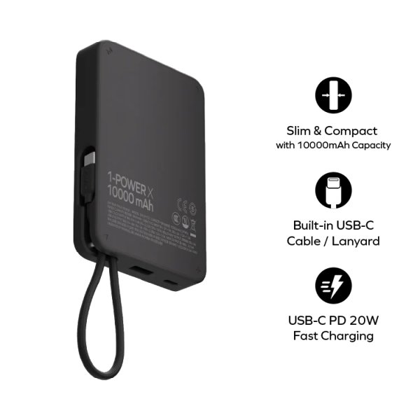 MOMAX – 1-Power X 10000mAh 內置USB-C線移動電源 - 白色 - IP152W - Image 6