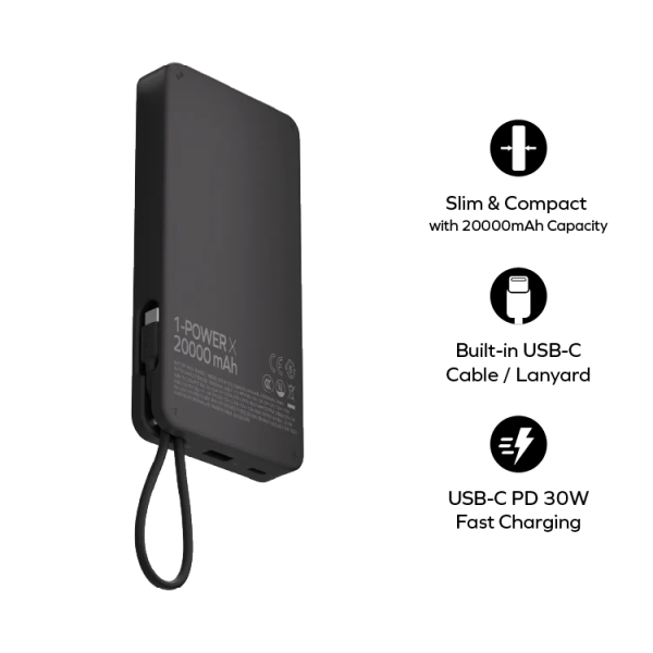 MOMAX – 1-Power X 20000mAh 內置USB-C線移動電源 - 黃色 - IP153Y - Image 4