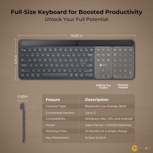 iClever IC-BK60 光能藍牙無線鍵盤 全尺寸設計 靜音  Mac Windows iOS Android 手提電腦