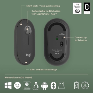 Logitech Logitech PEBBLE 2 COMBO 藍牙鍵盤滑鼠套裝 8211 石墨灰 920-012187最多連線到三個裝置10個自定義快捷鍵 M350s K380s