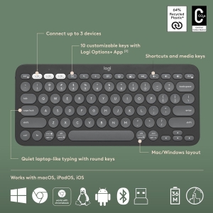 Logitech Logitech PEBBLE 2 COMBO 藍牙鍵盤滑鼠套裝 8211 石墨灰 920-012187最多連線到三個裝置10個自定義快捷鍵 M350s K380s