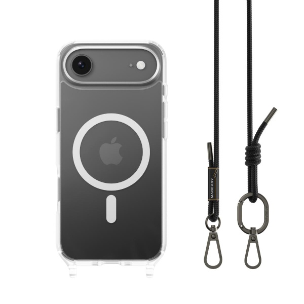 MAGEASY iPhone Air  - Roam M 城市漫遊超軍規防摔掛繩手機殼（支援MagSafe）- 透明/沉穩黑