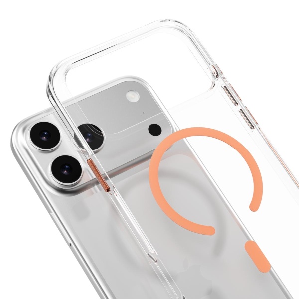 MAGEASY iPhone 17 Pro Max - Bright M 不發黃軍規磁吸透明殼（支援MagSafe）- 透明/珊瑚磁圈 - Image 2