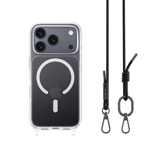 MAGEASY iPhone 17 Pro - Roam M 城市漫遊超軍規防摔掛繩手機殼（支援MagSafe）- 透明/沉穩黑