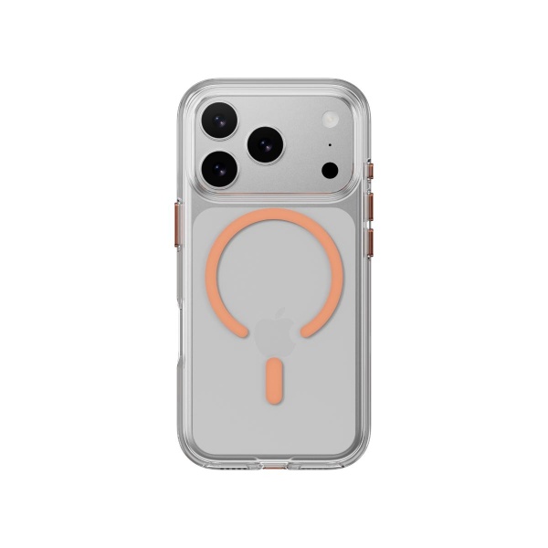 MAGEASY iPhone 17 Pro - Bright M 不發黃軍規磁吸透明殼（支援MagSafe）- 透明/珊瑚磁圈