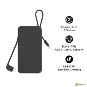 MOMAX 8211 3C 認證1-Power Vital 10000mAh 內建 USB-C 和 MFI Lightning 線 流動電源 CCC PD 30W QC30 SCP 電量顯示 高品質電芯 控溫技術