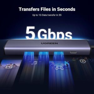 UGREEN 8211 以太網適配器5合1 USB 集線器帶以太網即插即用多端口網路適配器3個 USB 30 端口千兆 RJ45USB-C 電源端口 CM475 60554