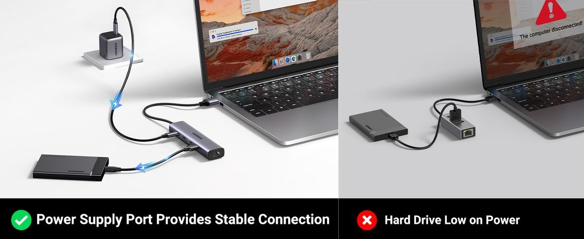 UGREEN 8211 以太網適配器5合1 USB 集線器帶以太網即插即用多端口網路適配器3個 USB 30 端口千兆 RJ45USB-C 電源端口  CM475 60554