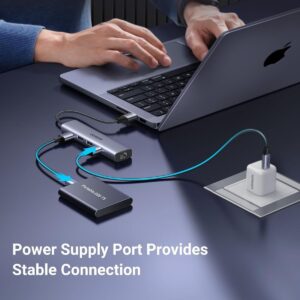 UGREEN 8211 以太網適配器5合1 USB 集線器帶以太網即插即用多端口網路適配器3個 USB 30 端口千兆 RJ45USB-C 電源端口 CM475 60554