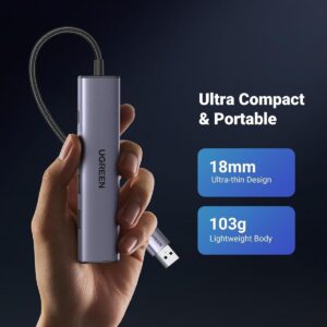 UGREEN 8211 以太網適配器5合1 USB 集線器帶以太網即插即用多端口網路適配器3個 USB 30 端口千兆 RJ45USB-C 電源端口  CM475 60554