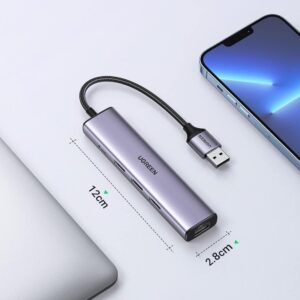 UGREEN 8211 以太網適配器5合1 USB 集線器帶以太網即插即用多端口網路適配器3個 USB 30 端口千兆 RJ45USB-C 電源端口 CM475 60554