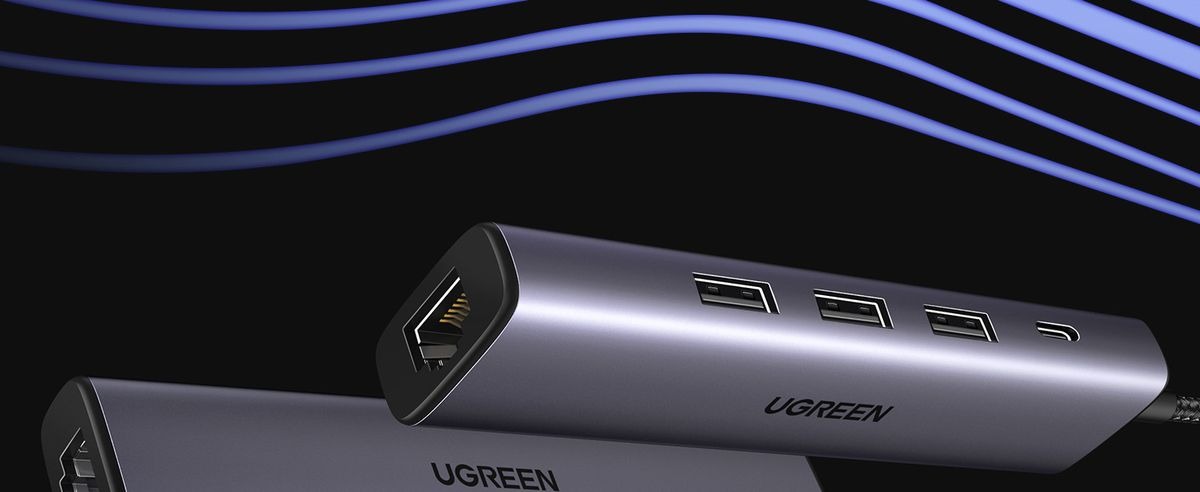 UGREEN 8211 以太網適配器5合1 USB 集線器帶以太網即插即用多端口網路適配器3個 USB 30 端口千兆 RJ45USB-C 電源端口  CM475 60554