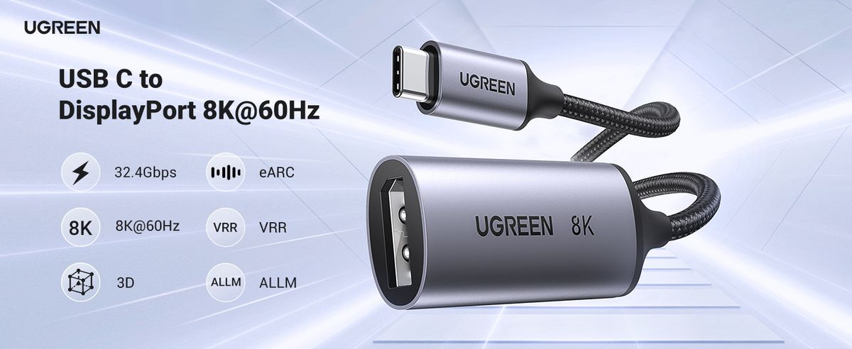 Ugreen 8211 8K60Hz USB-C to DisplayPort 14 轉接線  CM654 15575