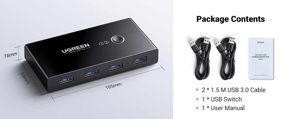 Ugreen 8211 USB 30 切換器2 台電腦共享 4 個 USB 端口USB 切換器  US216 30768