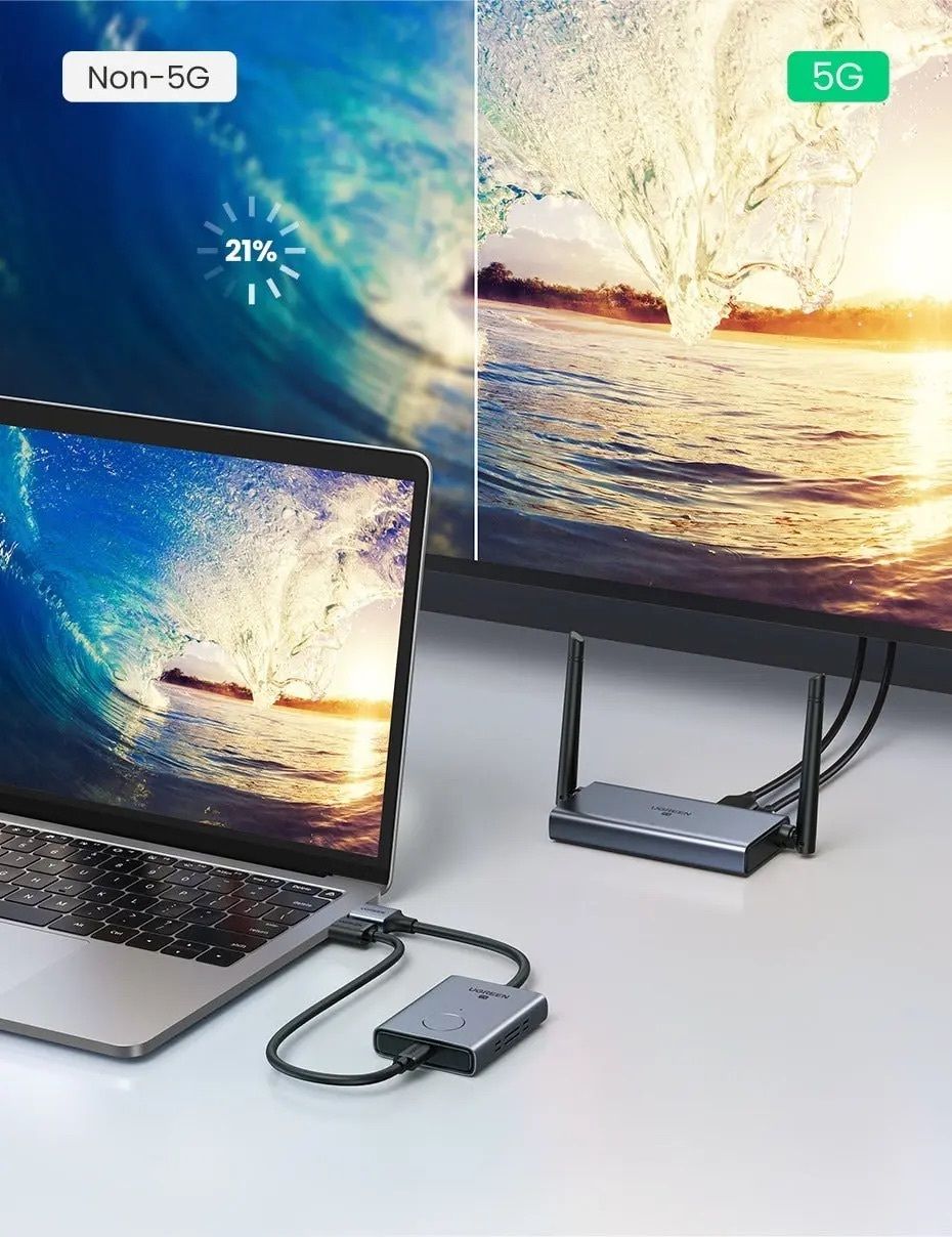 Ugreen 8211 50M 無線 HDMI VGA 延伸器發射器接收器 1080P 60Hz 5GHz 長距離顯示適配器套件  CM506 50633A