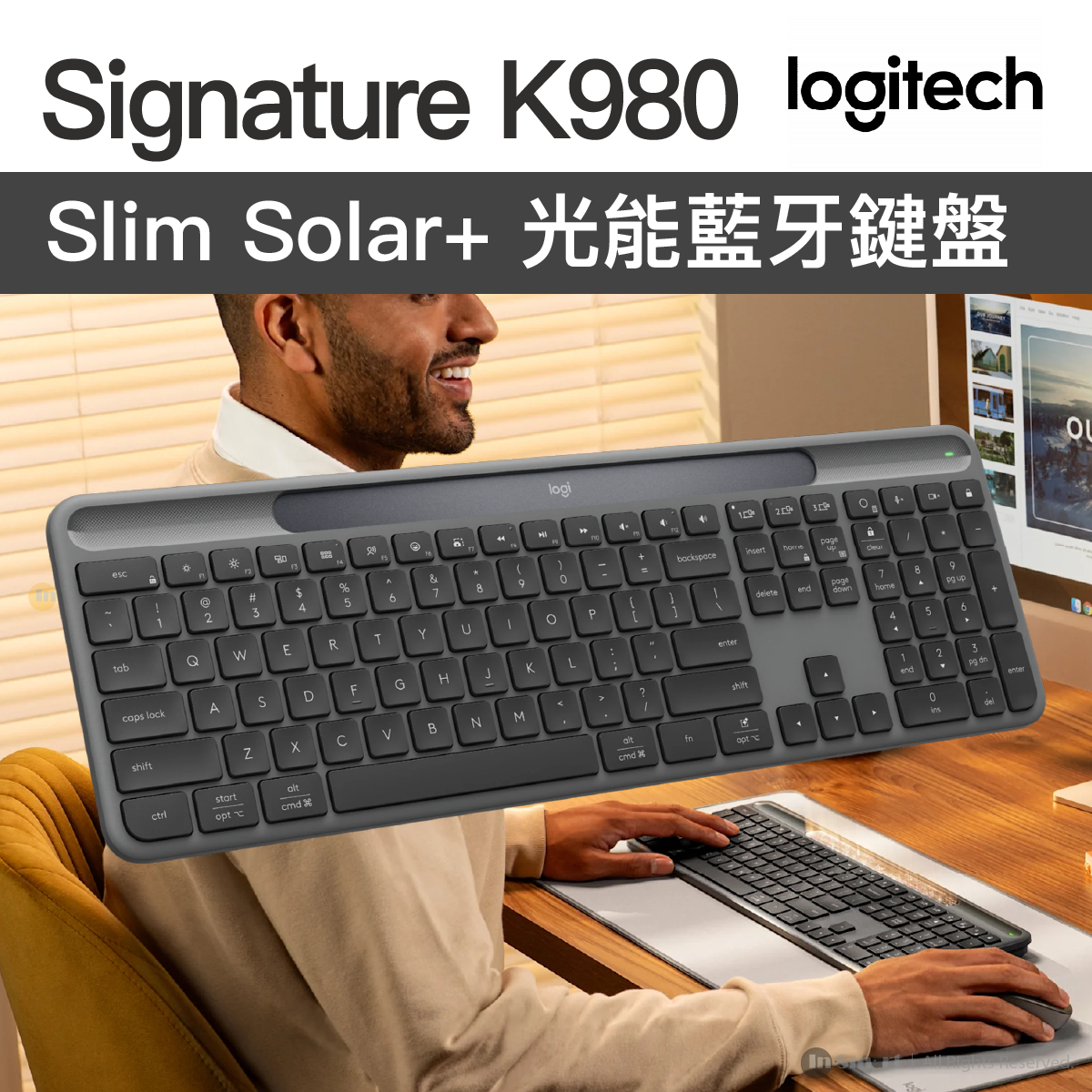 Logitech Signature Slim Solar wireless keyboard K980 光能藍牙鍵盤 自定AI 啟動按鍵 920-013765
