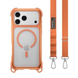 MAGEASY - iPhone 17 Pro Max - Odyssey Strap M 超軍規防摔掛繩手機殼（支援MagSafe）- 珊瑚/魅力橘
