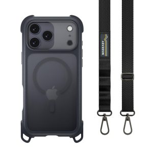 MAGEASY - iPhone 17 Pro Max - Odyssey Strap M 超軍規防摔掛繩手機殼（支援MagSafe）- 皮革午夜/沉穩黑