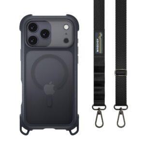 MAGEASY iPhone 1817 Pro Max 8211 Odyssey Strap M 超軍規防摔掛繩手機殼支援MagSafe- 皮革午夜沉穩黑 複製