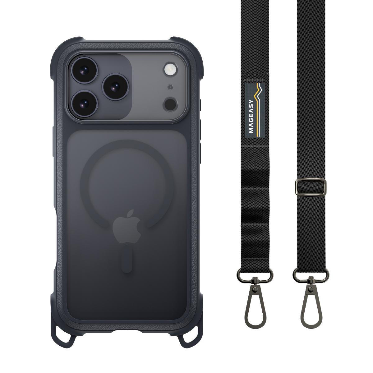 MAGEASY iPhone 1817 Pro Max 8211 Odyssey Strap M 超軍規防摔掛繩手機殼支援MagSafe- 皮革午夜沉穩黑 複製