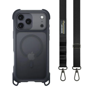 MAGEASY iPhone 1817 Pro Max 8211 Odyssey Strap M 超軍規防摔掛繩手機殼支援MagSafe- 皮革午夜沉穩黑