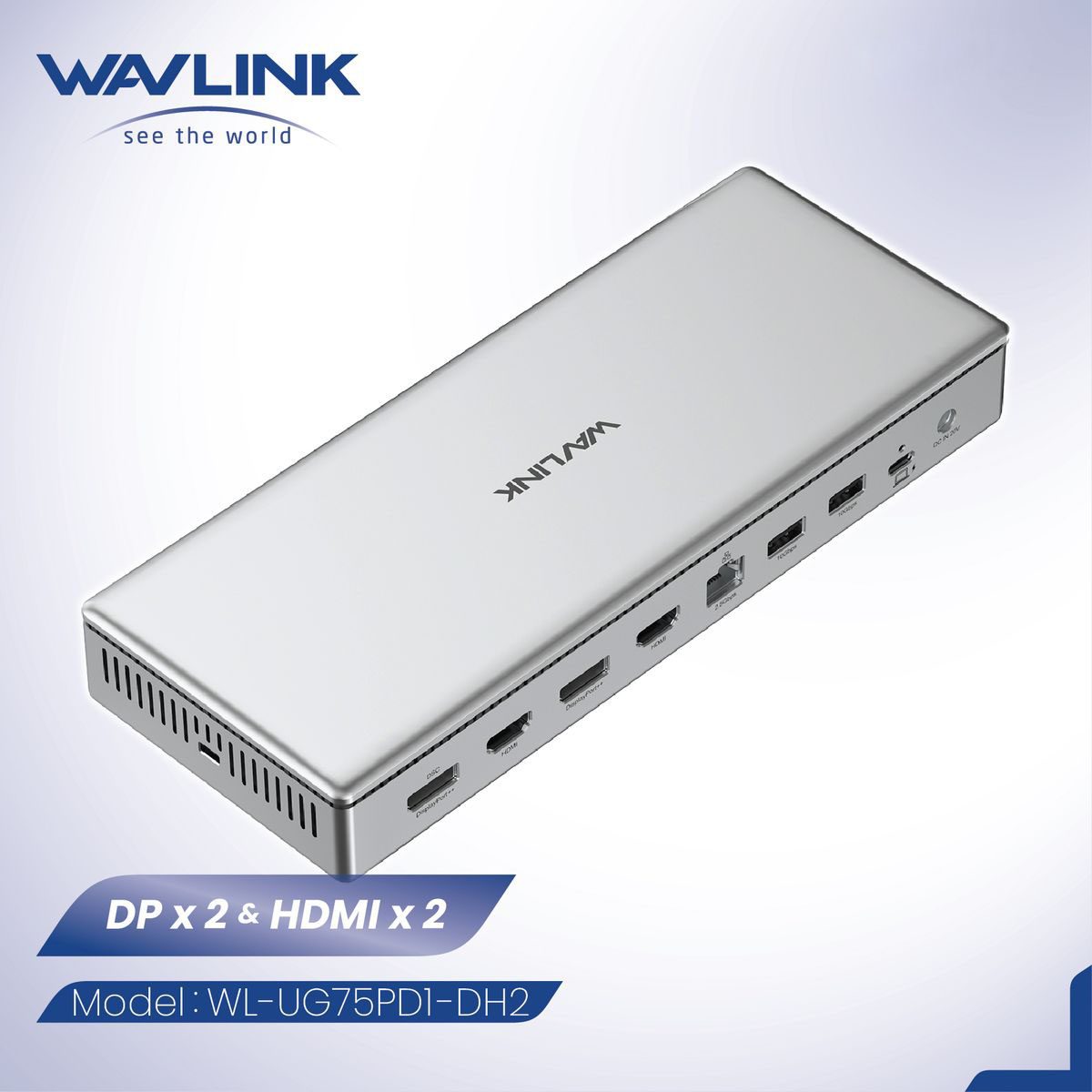 WAVLINK - 15合1 DisplayLink 擴展器 四顯示 4K@60Hz 2x DP 2x HDMI 100W PD SD4.0 讀卡器 UG75PD1-DH2