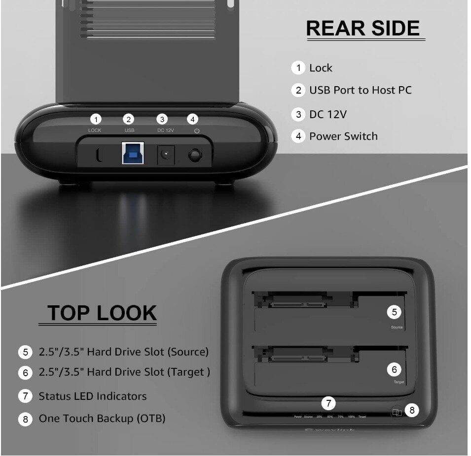 WAVLINK - WL-ST341U 雙槽外置硬碟 擴充器 USB-C/A 3.0 Dual Bay HDD Docking Station (原裝行貨 一年保養) - Image 3