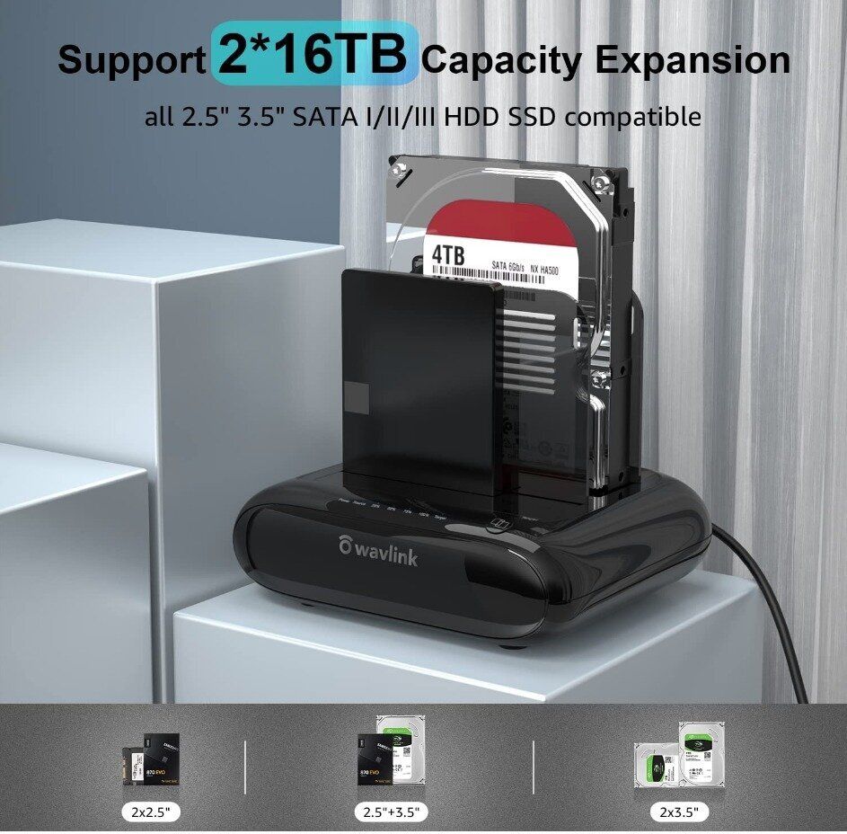 WAVLINK - WL-ST341U 雙槽外置硬碟 擴充器 USB-C/A 3.0 Dual Bay HDD Docking Station (原裝行貨 一年保養) - Image 5