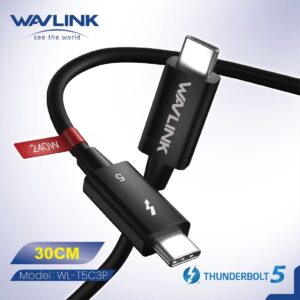 WAVLINK - Thunderbolt 5 連接線 240W PD 30cm 支援 8K 影像 80 Gbps 資料傳輸 T5C3P 原裝行貨 三年保養 - Image 3
