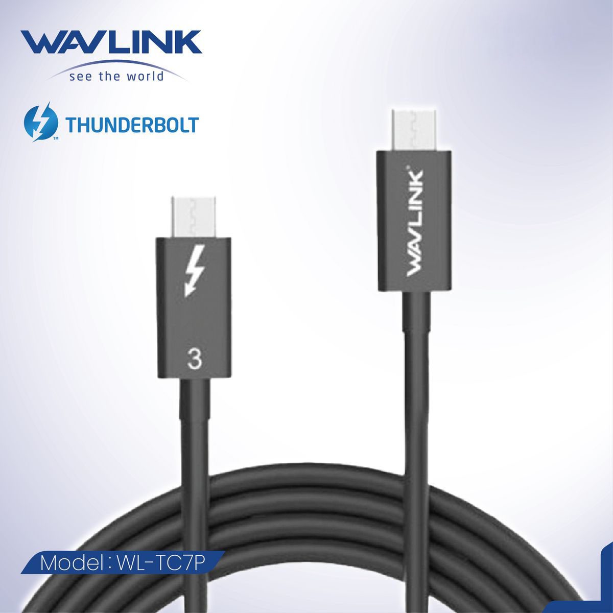 WAVLINK - Thunderbolt 3連接線 70厘米 支援iPhone 15 Pro, 4K/5K影像輸出,  40 Gbps 資料傳輸 TC7P 原裝行貨 三年保養