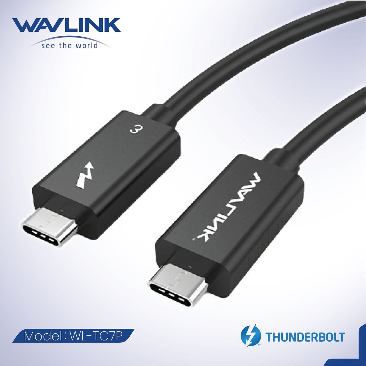 Alternative view of WAVLINK - Thunderbolt 3連接線 70厘米 支援iPhone 15 Pro, 4K/5K影像輸出,  40 Gbps 資料傳輸 TC7P 原裝行貨 三年保養