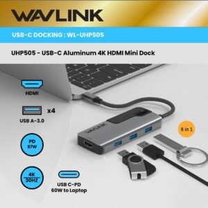 WAVLINK - 4K HDMI USB-C 擴充器 USB-C PD充電, 4x USB3.0 hub Macbook UHP505 原裝行貨 一年保養