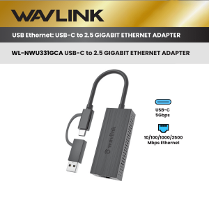 WAVLINK - USB-C to 2.5 GIGABIT 轉接器 WL-NWU331GCA ︱乙太網轉接器