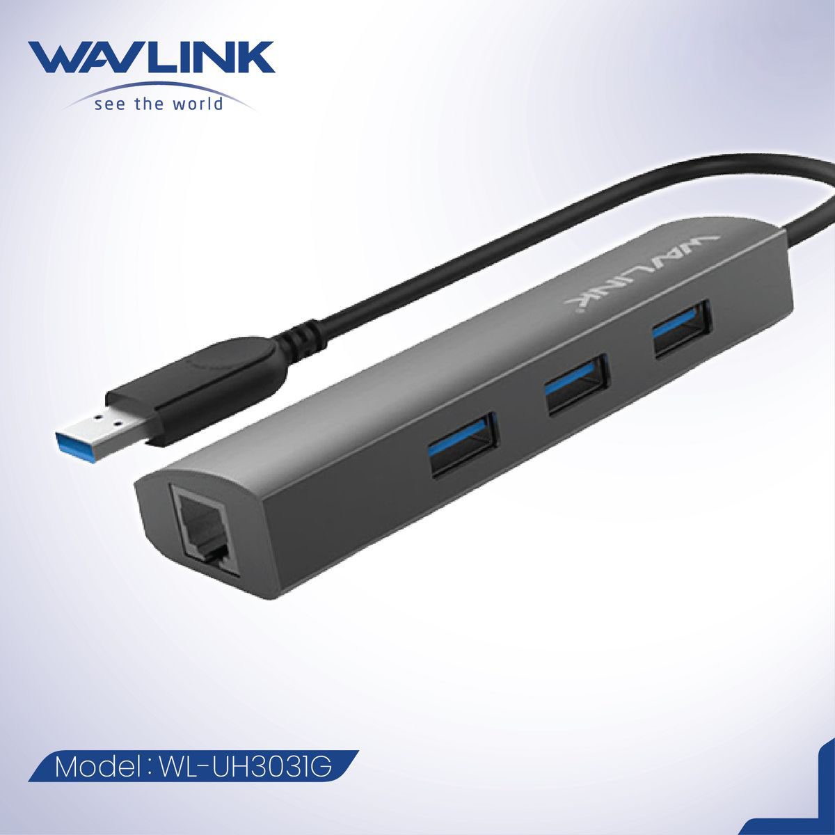Alternative view of WAVLINK - USB 3.0 四端轉接器 (3 x USB 3.0 + 1 x Gigabit LAN) UH3031G 原裝行貨 一年保養
