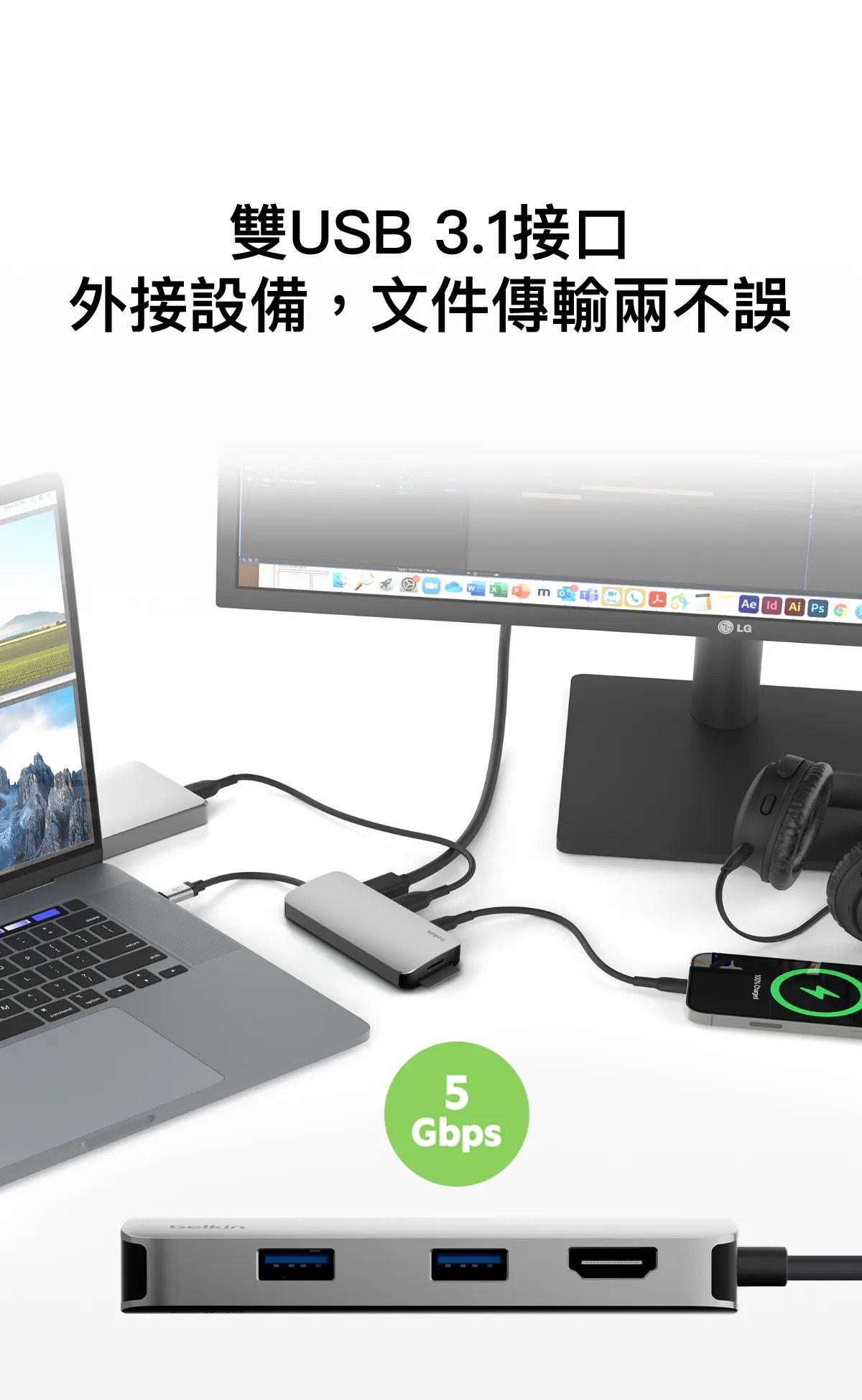Belkin 8211 Connect USB-C 5 合 1 多連接埠轉接器集線器  4K HDMI  USB-A  SD 038 MicroSD  AVC007fqSGY-V2