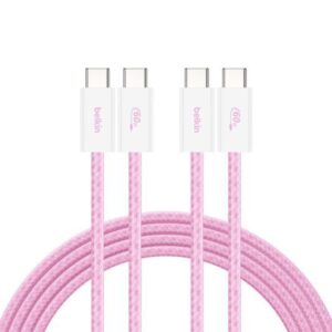 Belkin 8211 BOOSTCHARGE USB-C 至 USB-C 連接線 60W 2條裝 15m5 ft 粉色 CAB018QC05PK2PK