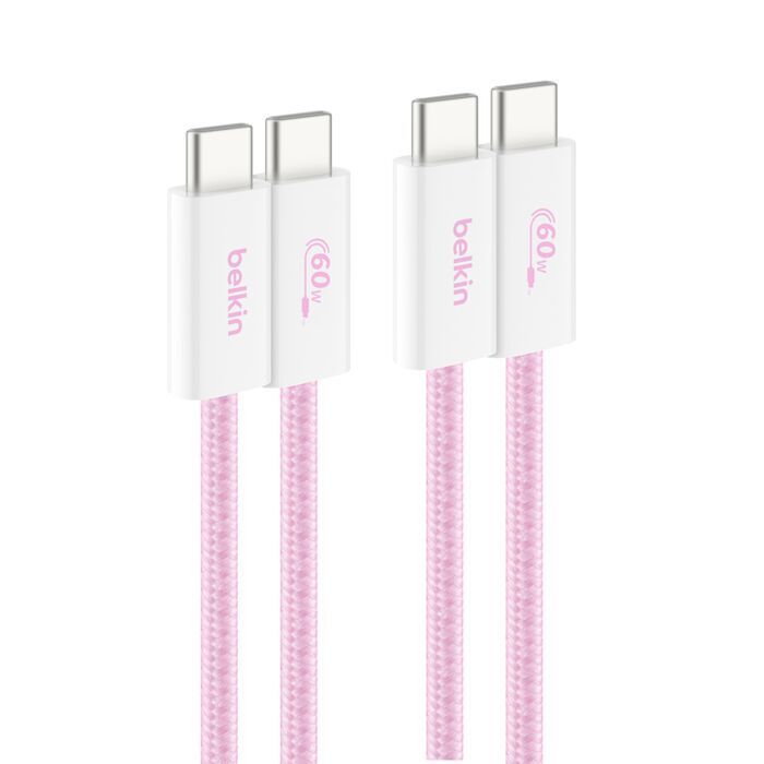 Belkin 8211 BOOSTCHARGE USB-C 至 USB-C 連接線 60W 2條裝 15m5 ft 粉色 CAB018QC05PK2PK