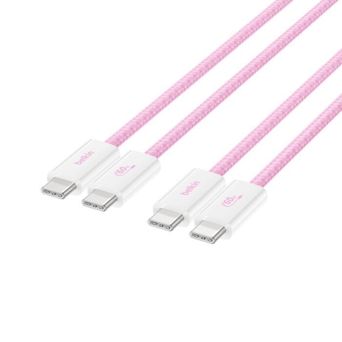 Belkin 8211 BOOSTCHARGE USB-C 至 USB-C 連接線 60W 2條裝 15m5 ft 粉色 CAB018QC05PK2PK