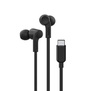 Belkin SoundForm 入耳式有線耳機配備 USB-C 接頭 8211 黑色  10 毫米驅動器  內置麥克風  IPX5 級防汗防濺  G3H0002BTBLK