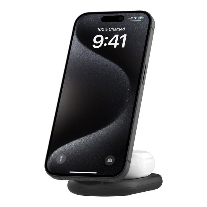 Belkin 8211 BoostCharge 2 合 1 Qi2 磁吸可摺疊無線充電器 15W 8211 黑色  WIZ028qcBK