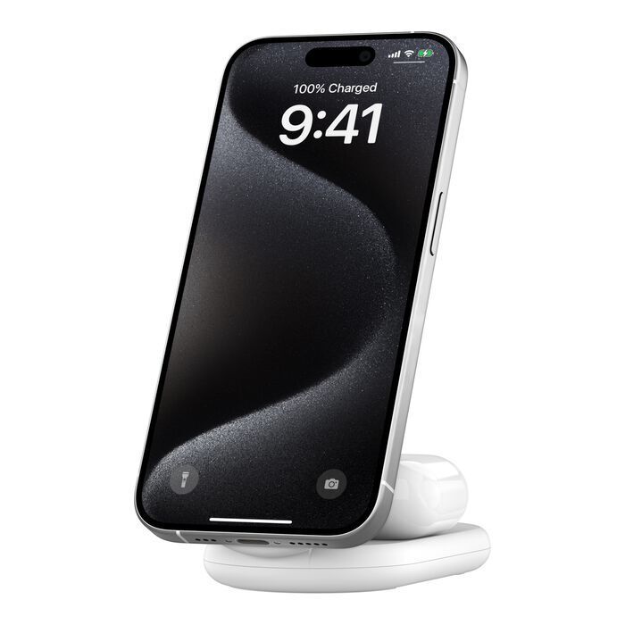 Belkin 8211 BoostCharge 2 合 1 Qi2 磁吸可摺疊無線充電器 15W 8211 白色  WIZ028qcWH