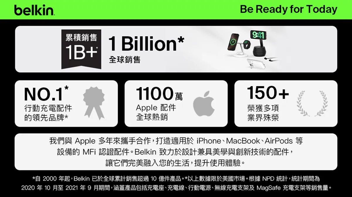 Belkin 8211 UltraCharge 3合1可摺疊磁性充電器 Qi2 25W 圓形 白色  WIZ037MYWH