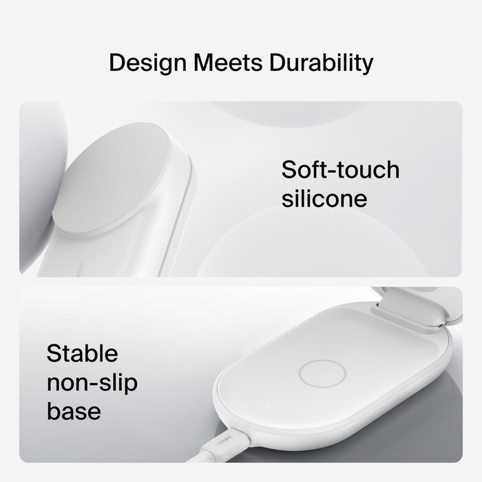 Belkin 8211 UltraCharge 3合1可摺疊磁性充電器 Qi2 25W 圓形 白色 WIZ037MYWH