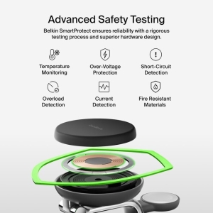 Belkin UltraCharge Pro 3合1磁性充電座 Qi2 25W 黑色  ChillBoost 主動冷卻技術  WIZ040MYCH