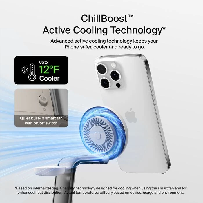 Belkin UltraCharge Pro 3合1磁性充電座 Qi2 25W 沙色 ChillBoost 主動冷卻技術 WIZ040MYSD