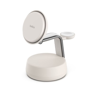 Belkin UltraCharge Pro 3合1磁性充電座 Qi2 25W 沙色  ChillBoost 主動冷卻技術  WIZ040MYSD